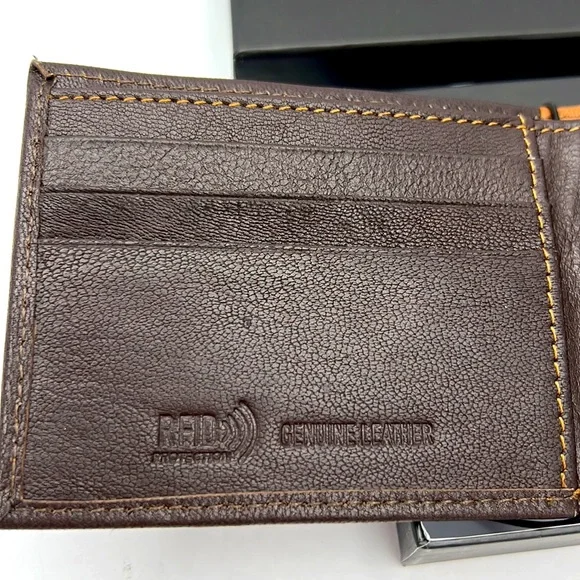 TRUE RELIGION MENS WALLET, ALL LEATHER, BROWN COLOR, WITH RFID PROTECTION - Picture 6 of 14